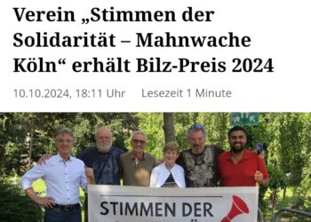 „Stimmen der Solidarität – Mahnwache Köln“ erhält Bilz-Preis 2024